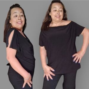 Jessica Women's Large  Elegant Black Apparel Top Zipper On Sleeve